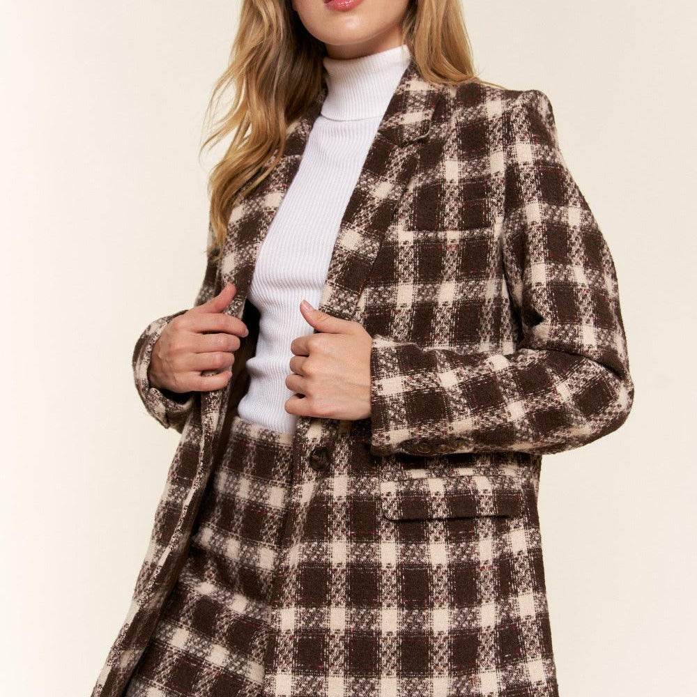 
                      
                        Plaid Brushed One Button Blazer
                      
                    