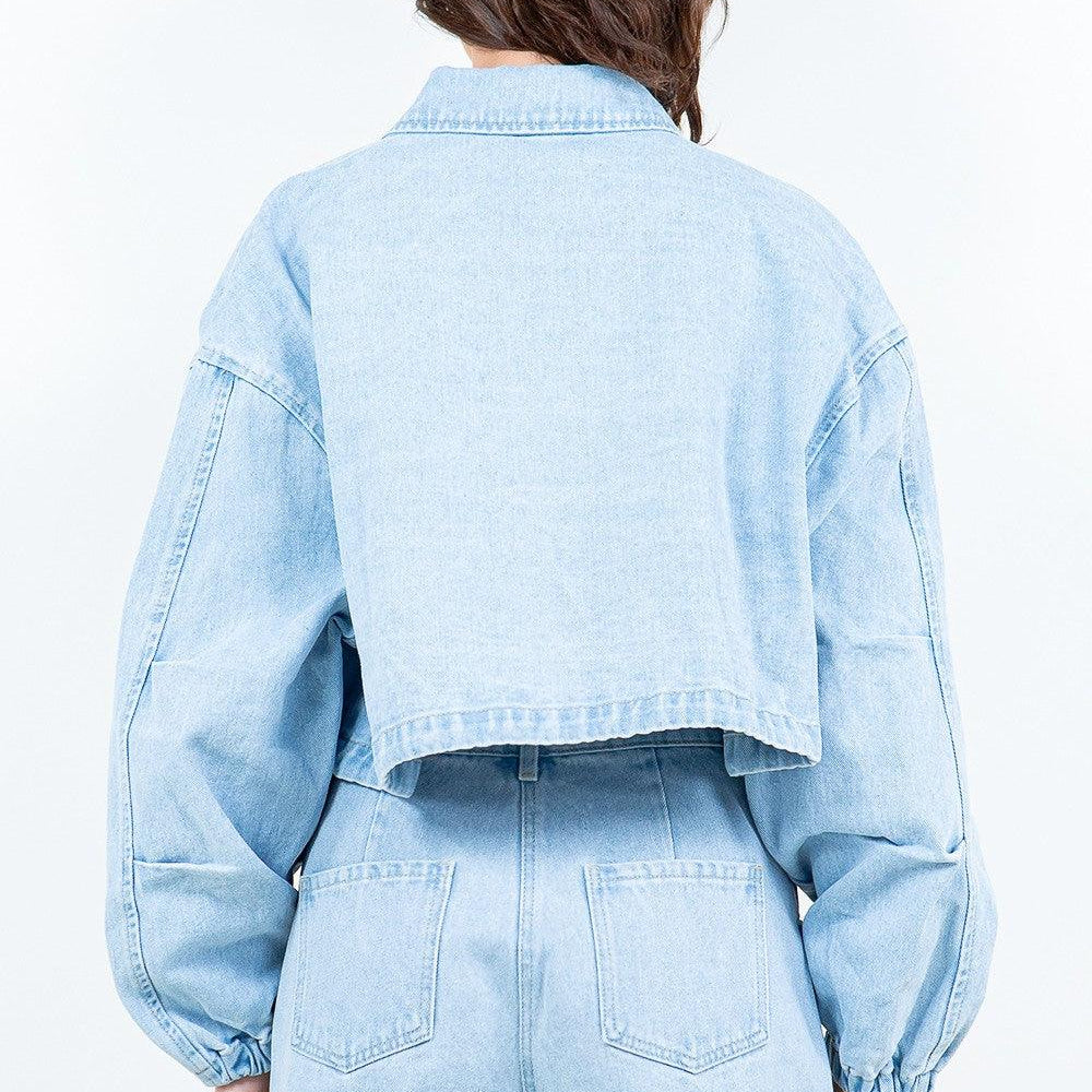 
                      
                        AB Drawstring Waist Crop Denim Jacket
                      
                    