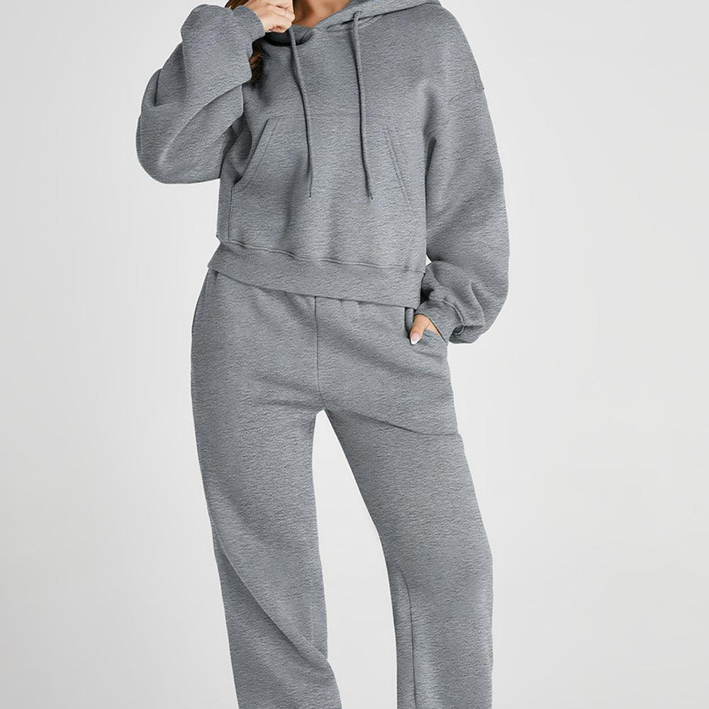 
                      
                        Dropped Shoulder Hooded Top and Pants Active Set
                      
                    