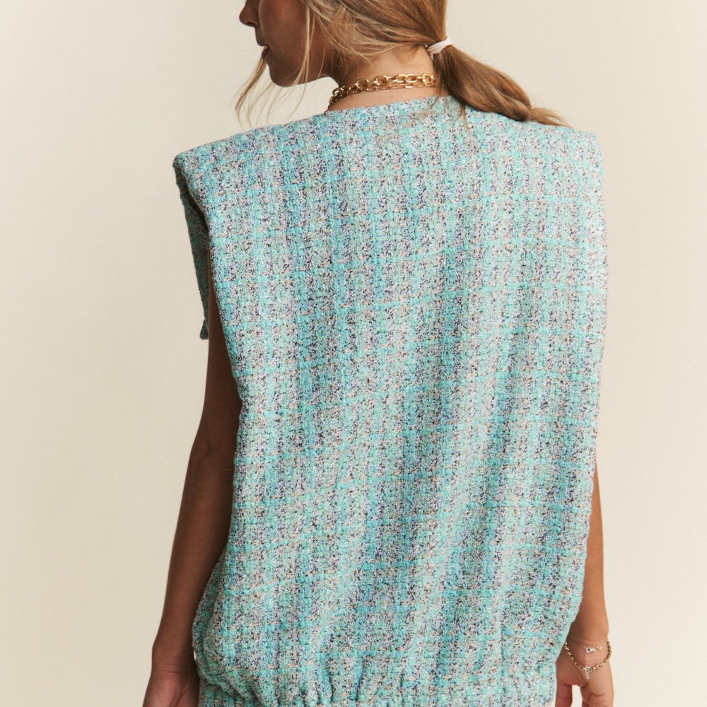 
                      
                        Frayed Tweed Padded Shoulder Vest
                      
                    