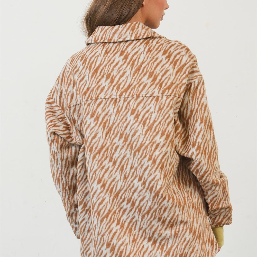 
                  
                    Brown Zebra Print Snap Down Long Sleeve Shacket
                  
                