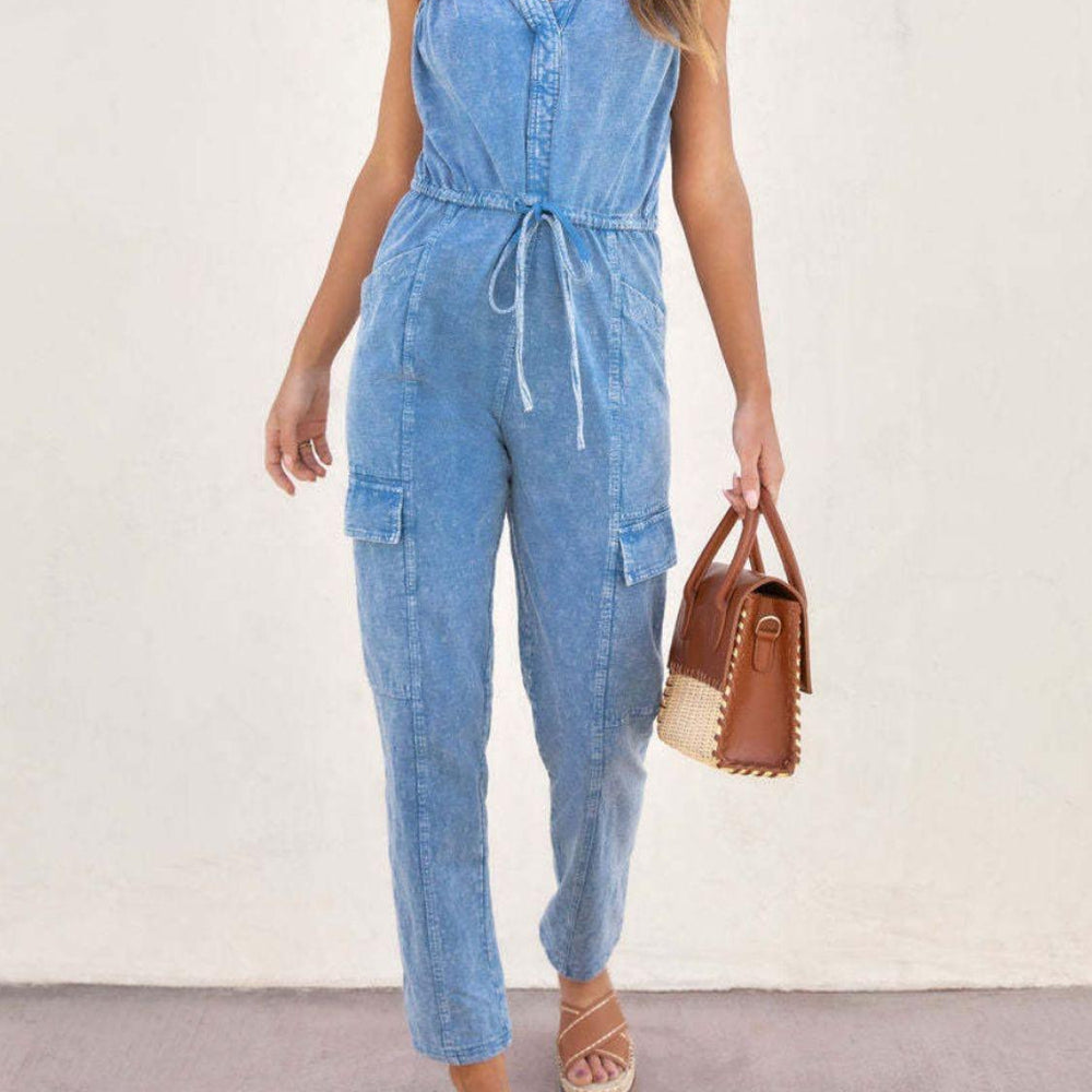 
                      
                        V-Neck Sleeveless Denim Jumpsuit Jumpsuits
                      
                    