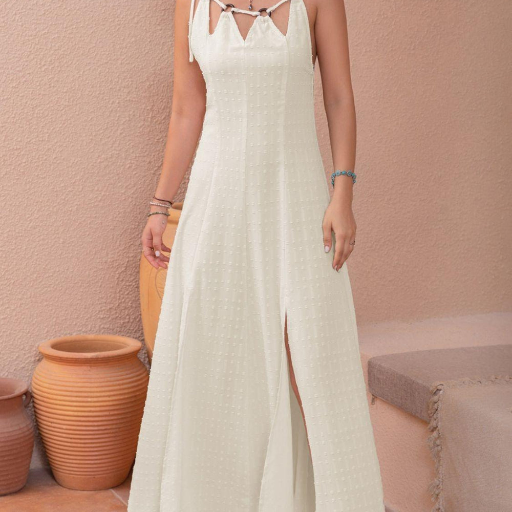 
                      
                        Swiss Dot Cutout Sleeveless Maxi Dress
                      
                    