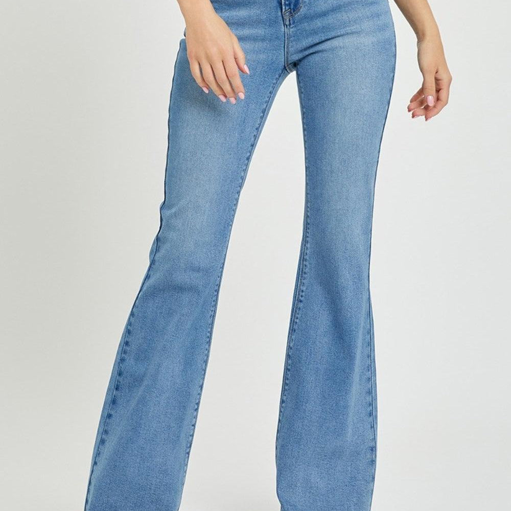 High Rise Raw Cut Hem Bootcut Jeans Jeans