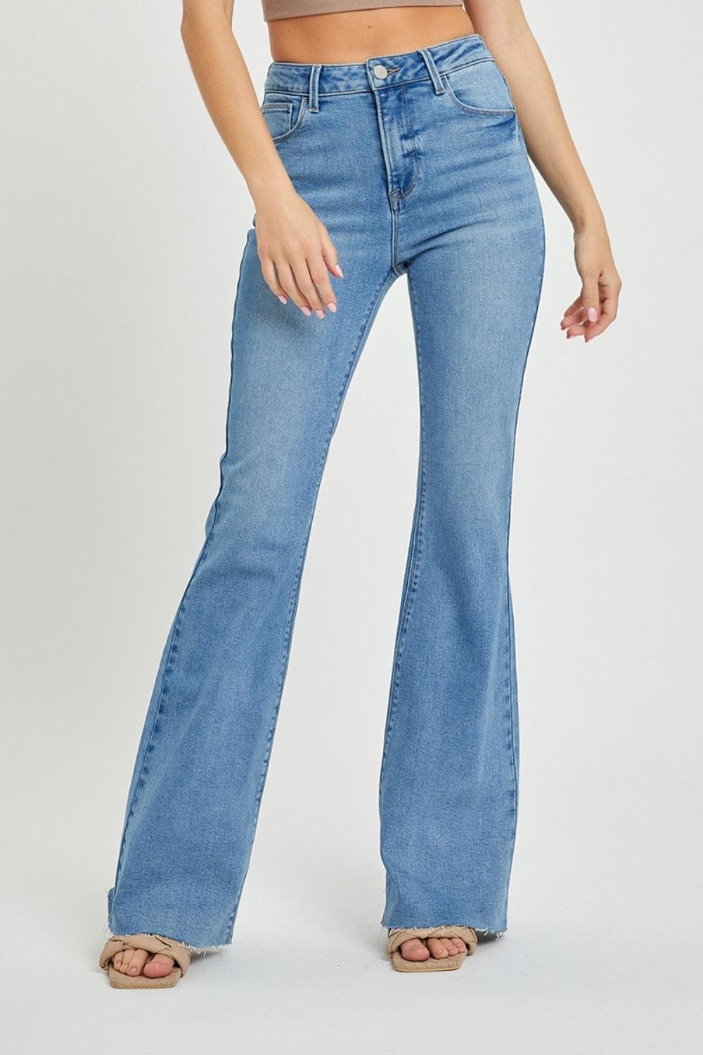 High Rise Raw Cut Hem Bootcut Jeans Jeans