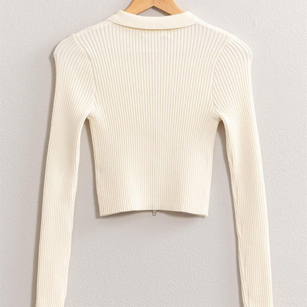 
                      
                        Ribbed Double Zip Cropped Cardigan
                      
                    