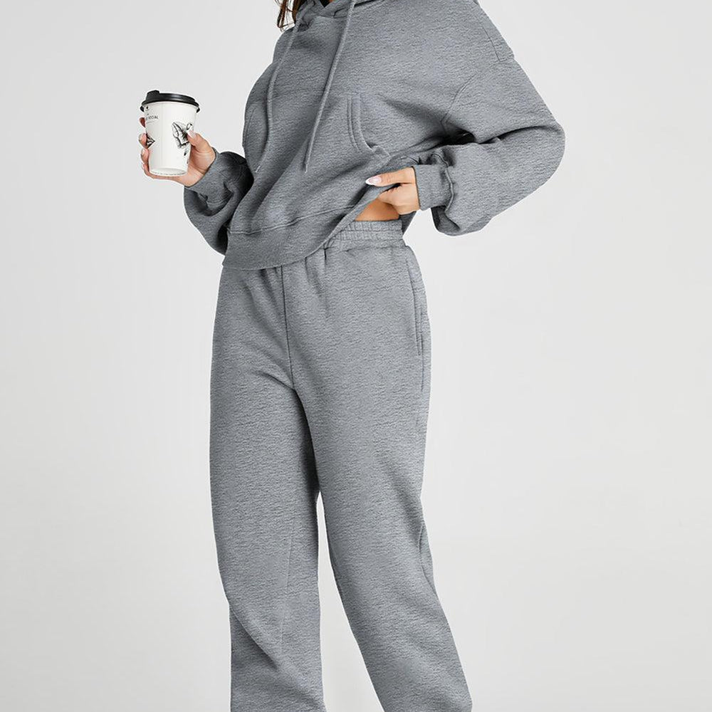 
                      
                        Dropped Shoulder Hooded Top and Pants Active Set
                      
                    