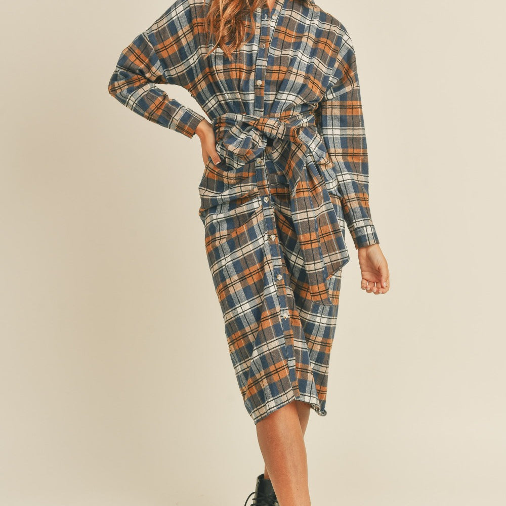 
                      
                        Plaid Flannel Front Tie Button Down Shirt Dress
                      
                    