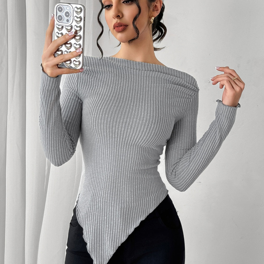 
                      
                        Asymmetric Hem Long Sleeve T-Shirt
                      
                    