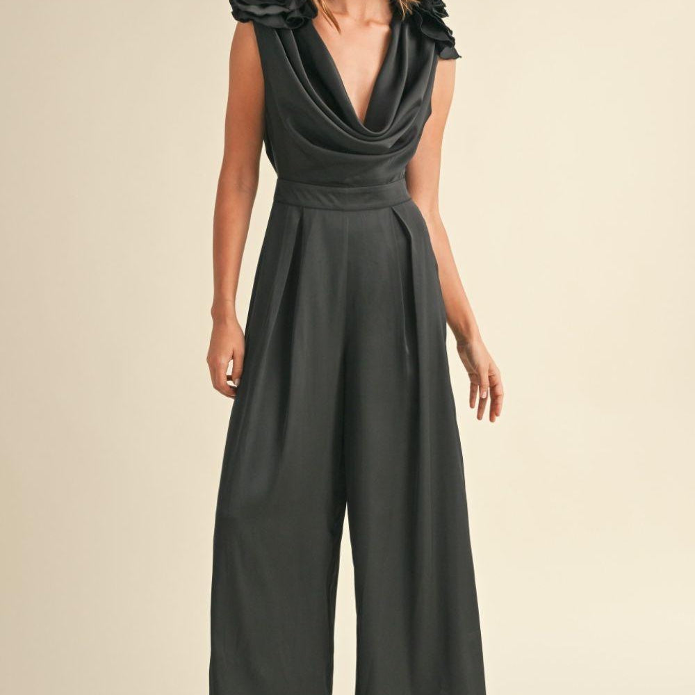 Applique Deep Cowl Neck Jumpsuit