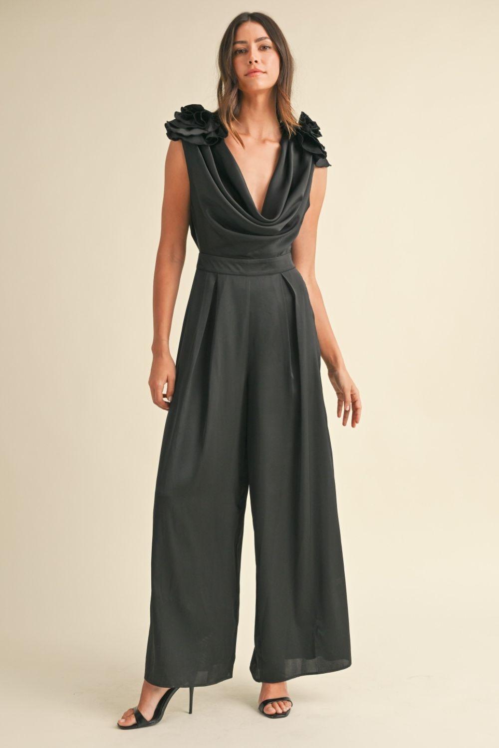 Applique Deep Cowl Neck Jumpsuit