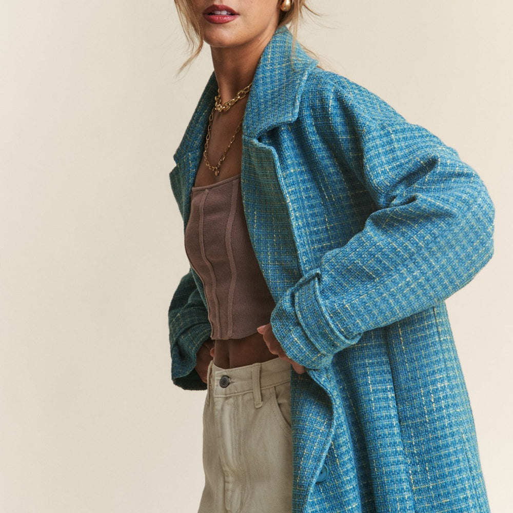 
                      
                        Tweed Double-Breasted Long Sleeve Coat
                      
                    