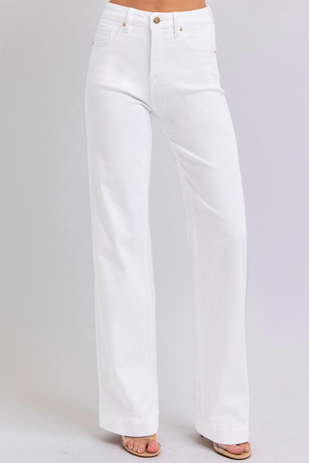 High Waist White Straight Jeans