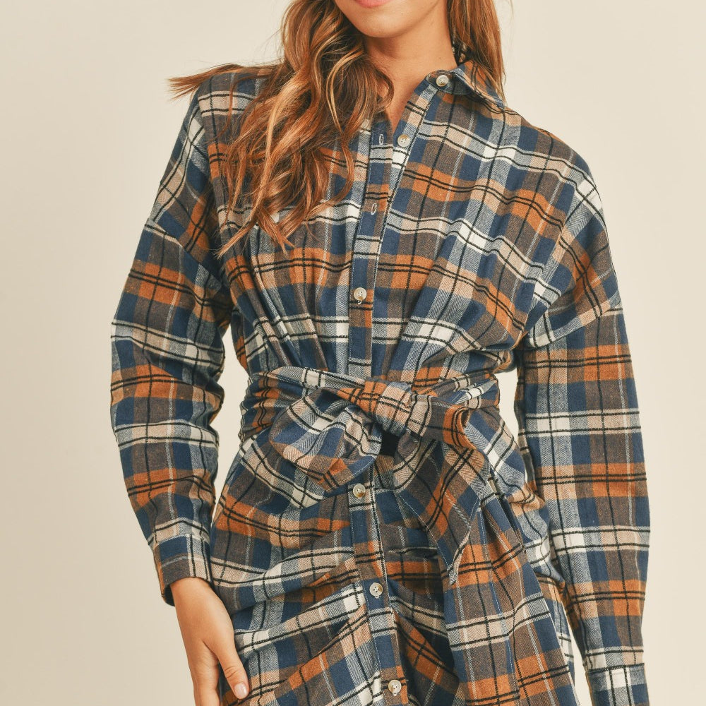 
                      
                        Plaid Flannel Front Tie Button Down Shirt Dress
                      
                    