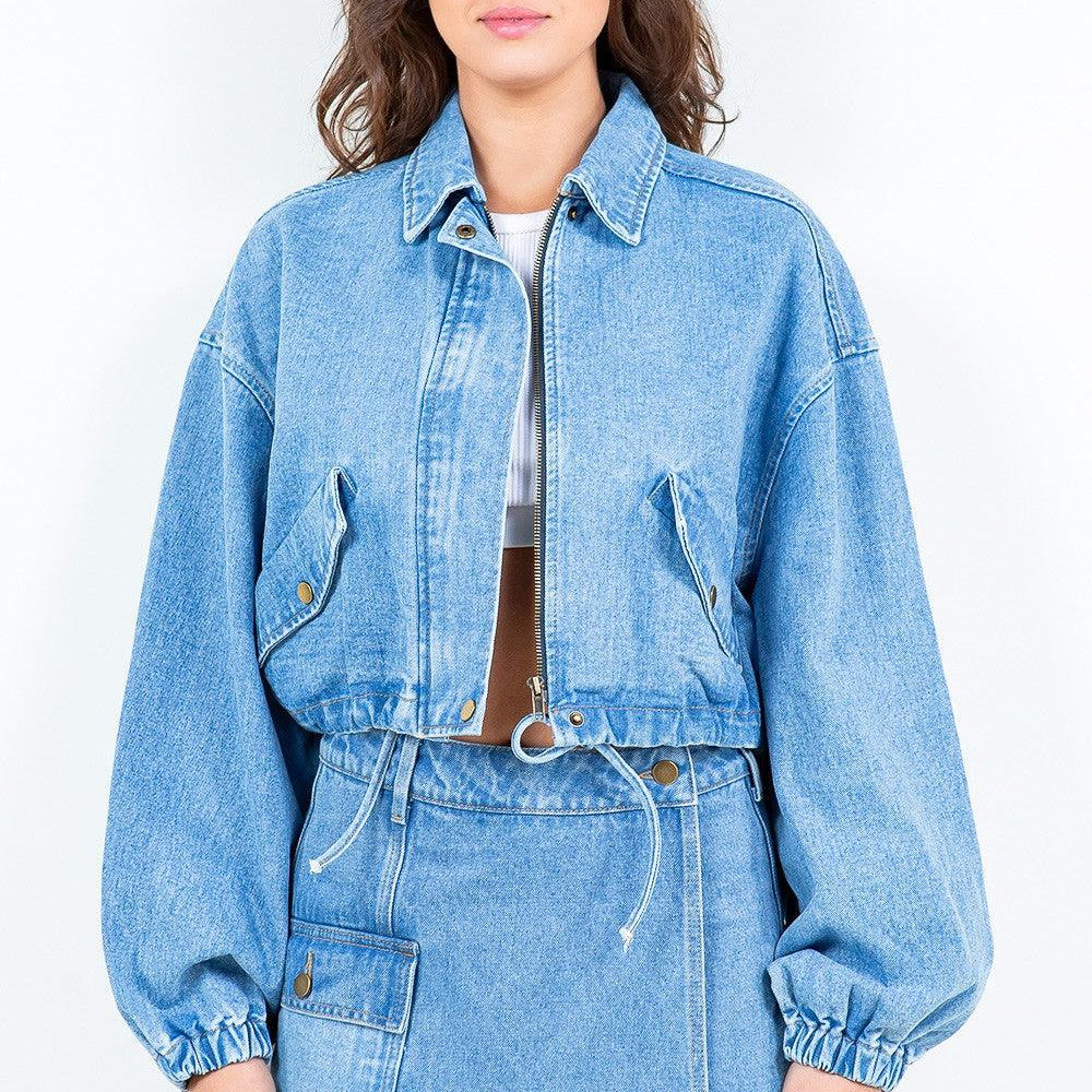 AB Drawstring Waist Crop Denim Jacket