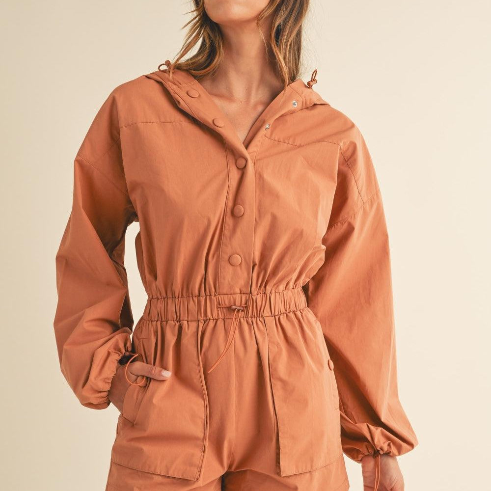 
                      
                        Snap Down Long Sleeve Hooded Romper
                      
                    