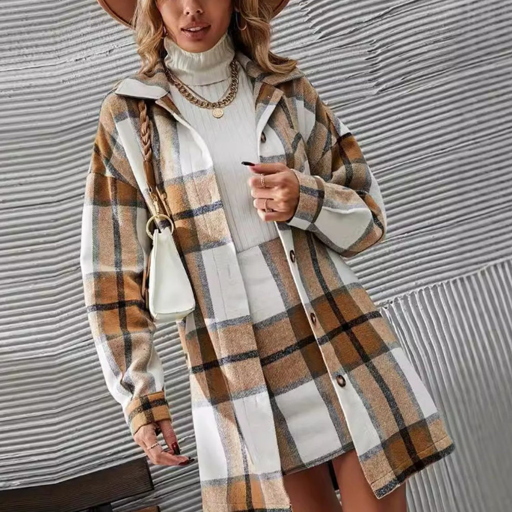 
                      
                        Plaid Button Up Long Sleeve Coat and Skirt Set
                      
                    