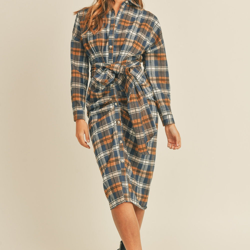 
                      
                        Plaid Flannel Front Tie Button Down Shirt Dress
                      
                    