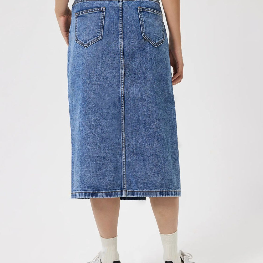 
                      
                        Slit Midi Denim Skirt with Pockets
                      
                    