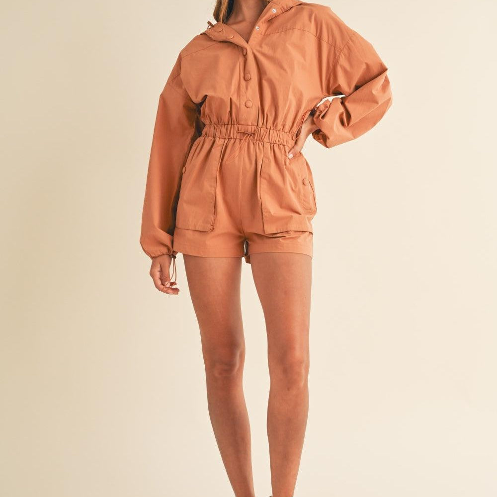 
                      
                        Snap Down Long Sleeve Hooded Romper
                      
                    