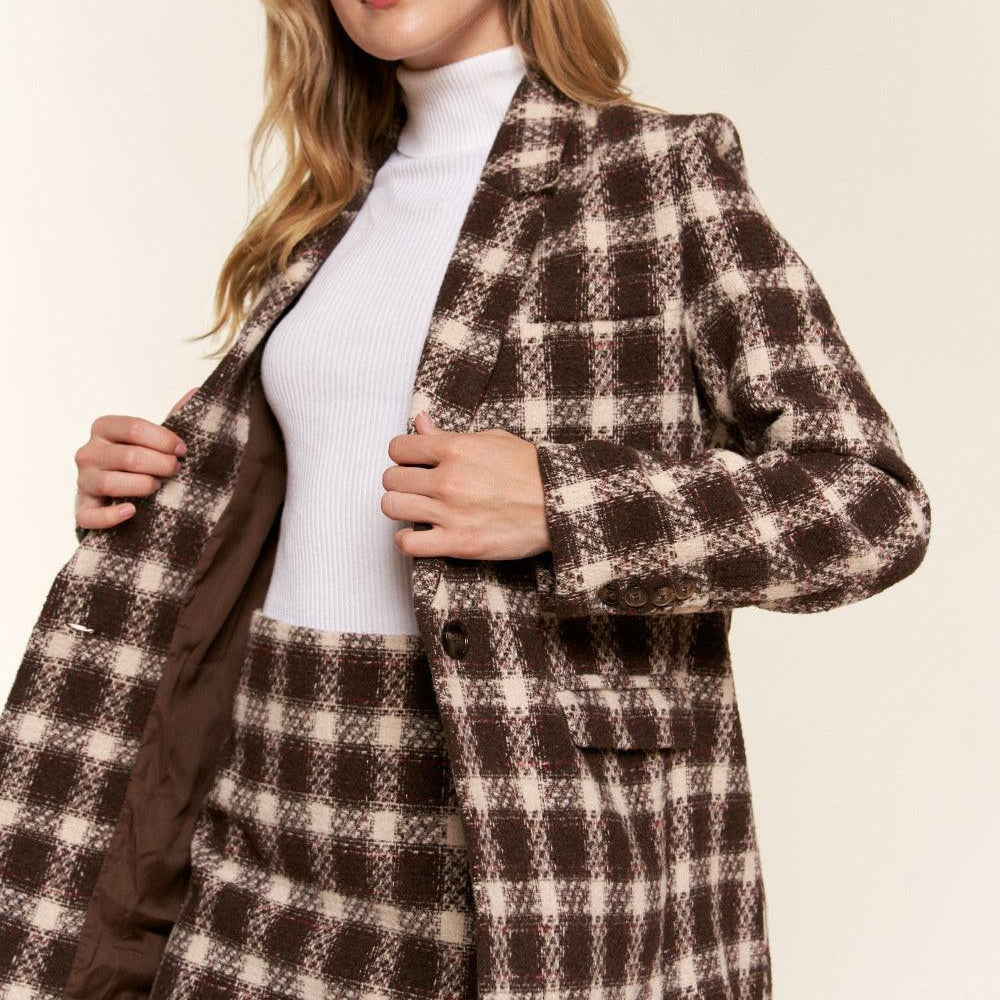 
                      
                        Plaid Brushed One Button Blazer
                      
                    