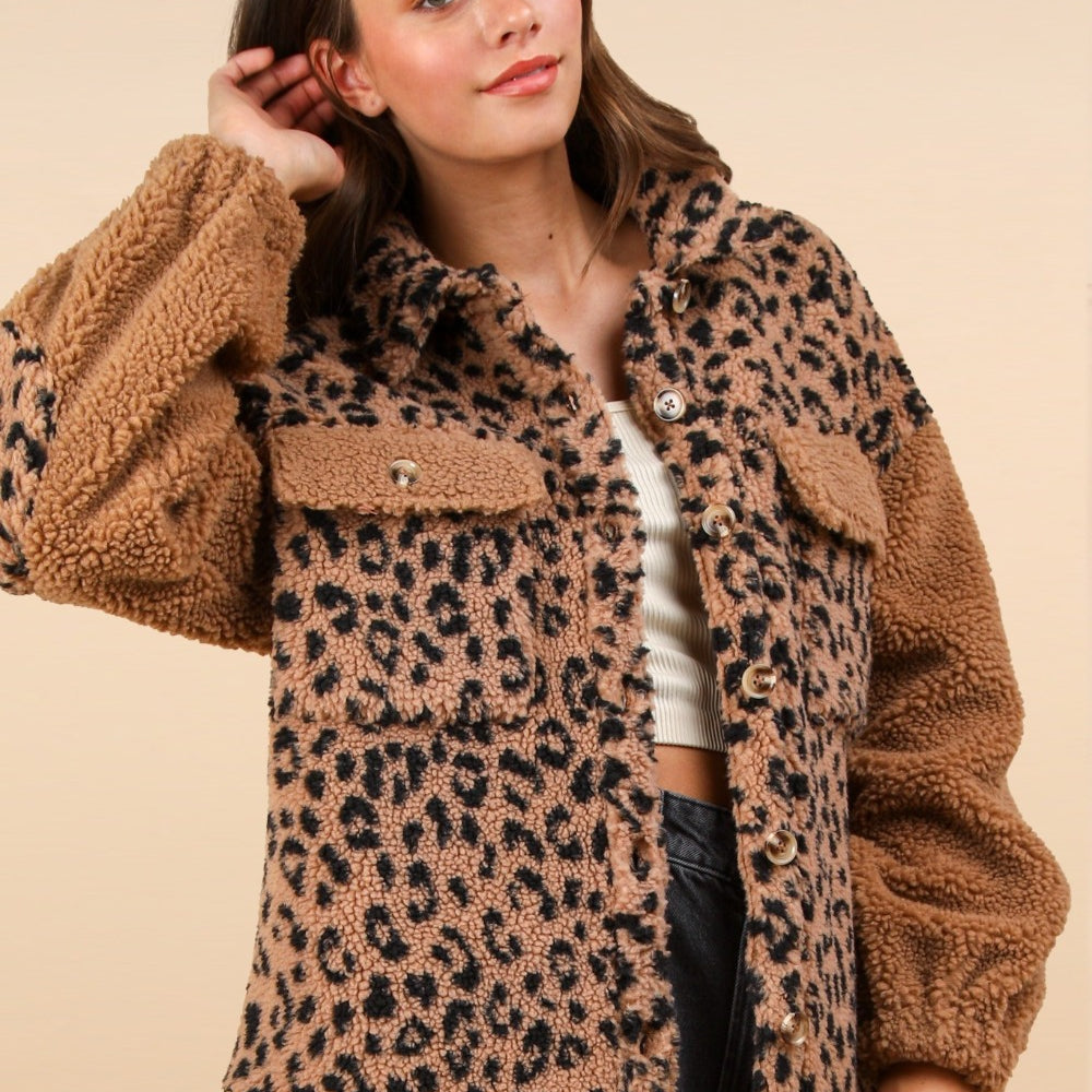 
                  
                    Fuzzy Leopard Button Down Long Sleeve Jacket
                  
                