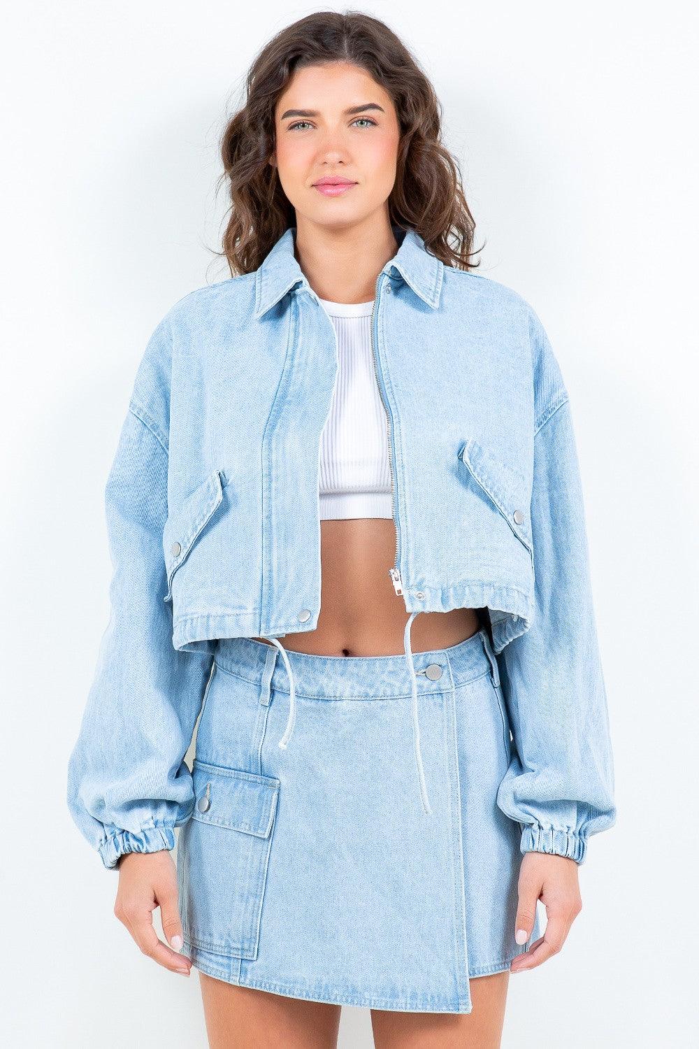 AB Drawstring Waist Crop Denim Jacket