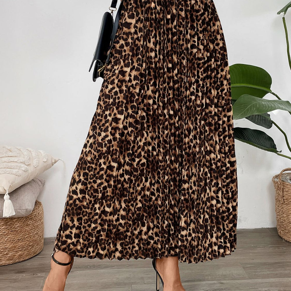 Pleated Leopard Maxi Skirt