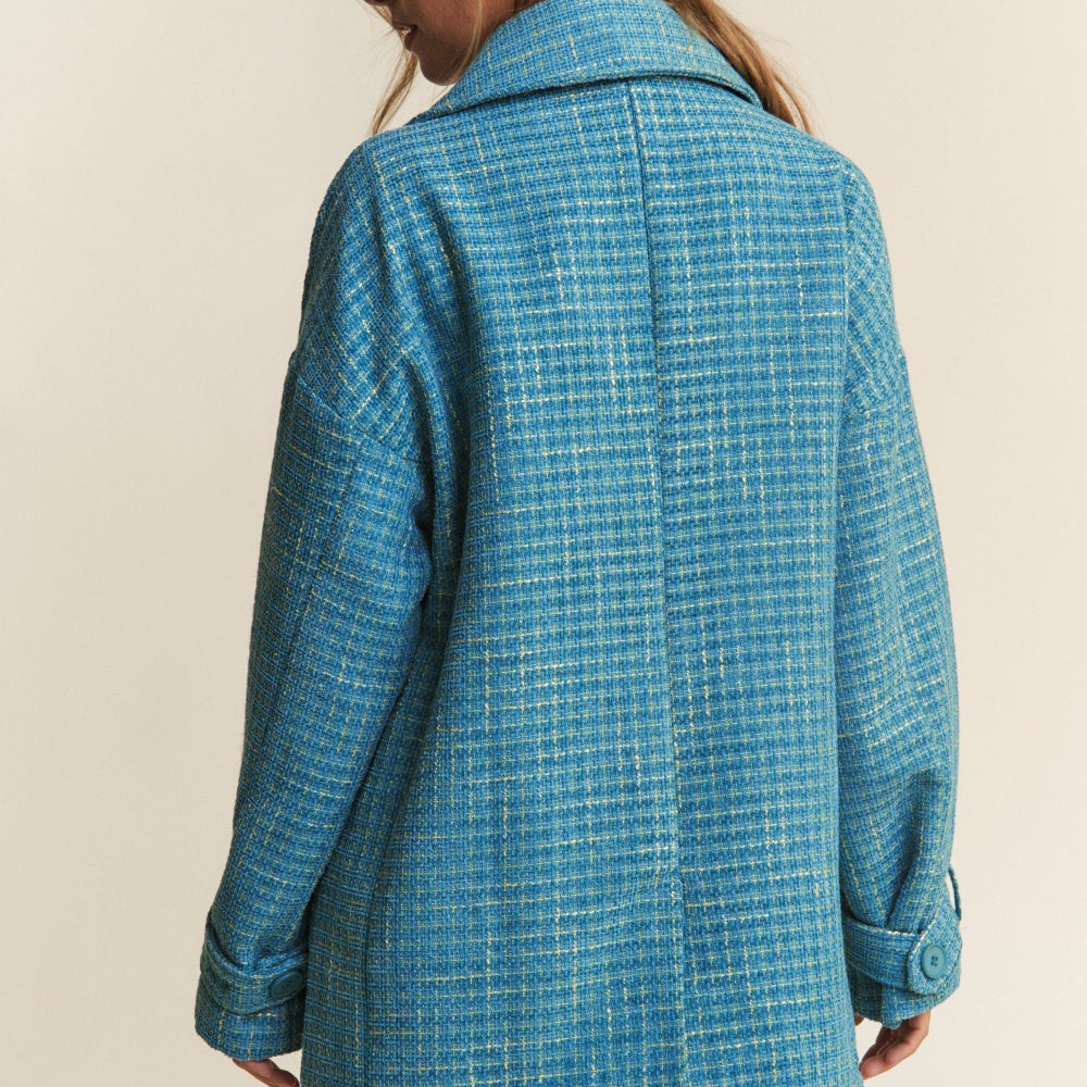 
                      
                        Tweed Double-Breasted Long Sleeve Coat
                      
                    