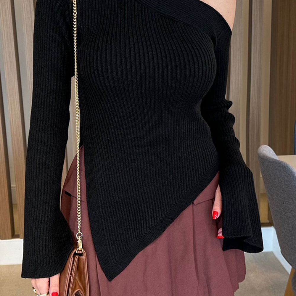 
                  
                    Asymmetric Hem Single Shoulder Ribbed Top
                  
                