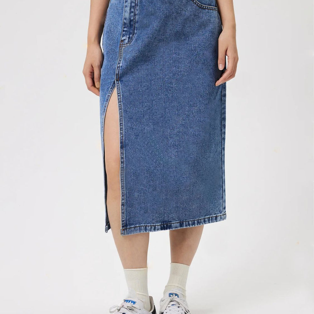 Slit Midi Denim Skirt with Pockets