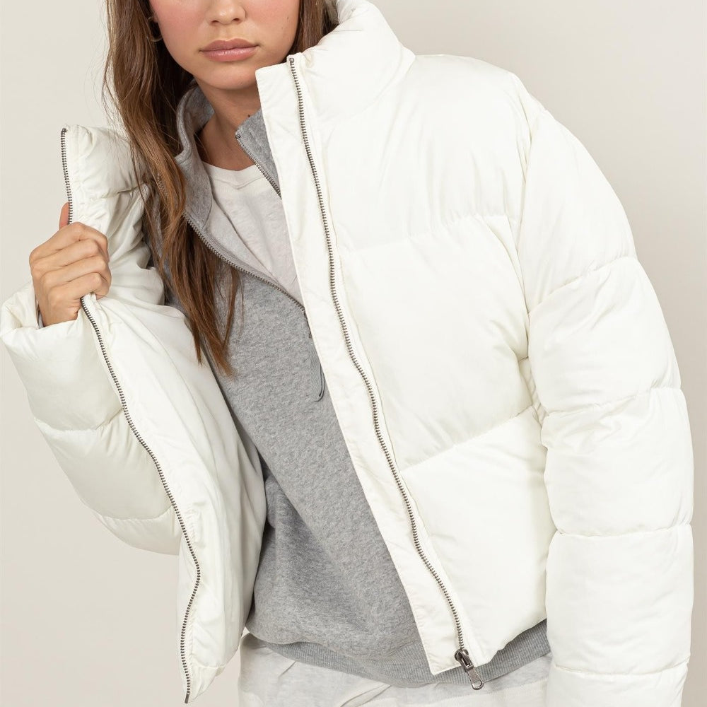 Quilted Back Drawstring Puffer Jacket