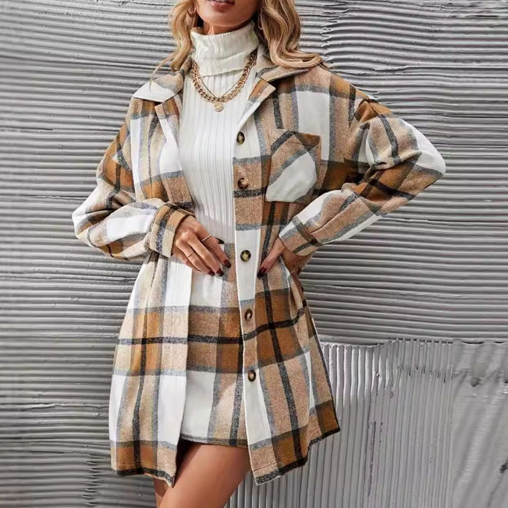 
                      
                        Plaid Button Up Long Sleeve Coat and Skirt Set
                      
                    