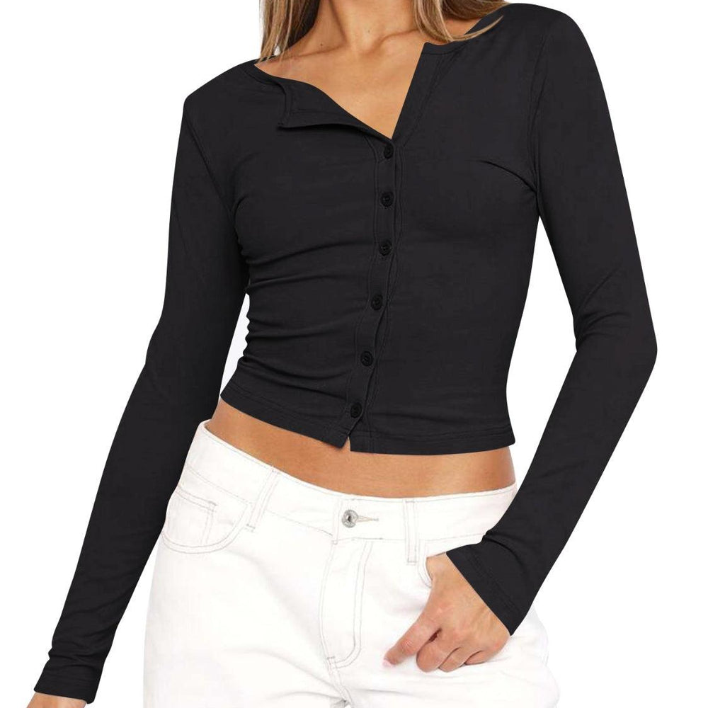 
                      
                        Button Up Round Neck Long Sleeve T-Shirt
                      
                    