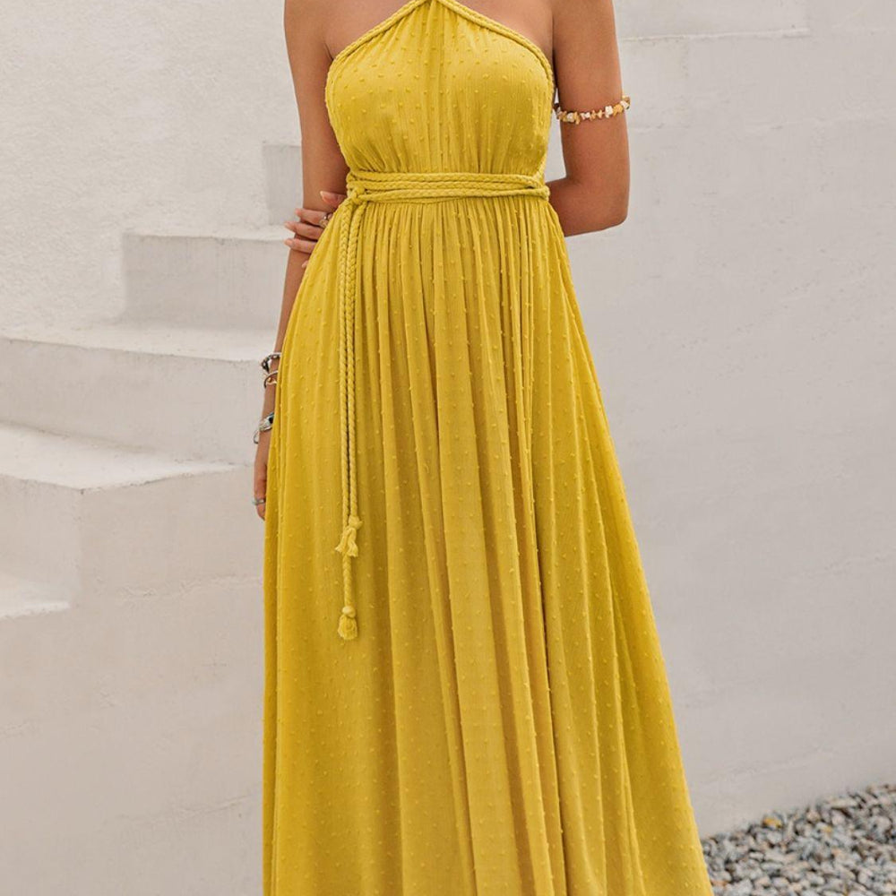 
                      
                        Swiss Dot Backless Sleeveless Maxi Dress
                      
                    