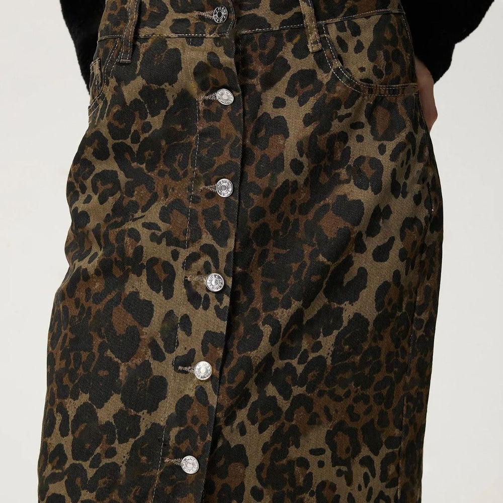 
                  
                    Leopard Button Up Denim Skirt
                  
                