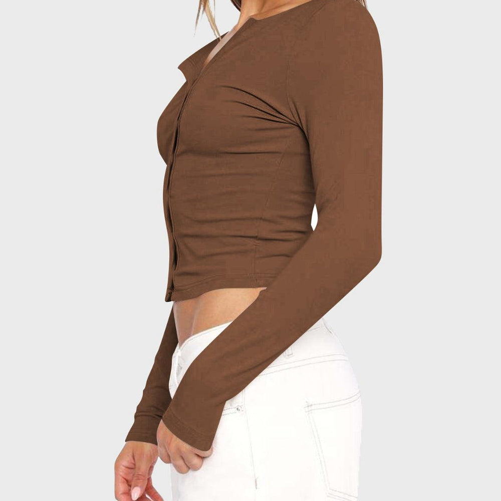 
                      
                        Button Up Round Neck Long Sleeve T-Shirt
                      
                    