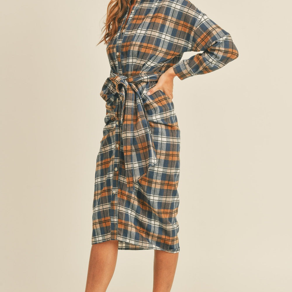 
                      
                        Plaid Flannel Front Tie Button Down Shirt Dress
                      
                    