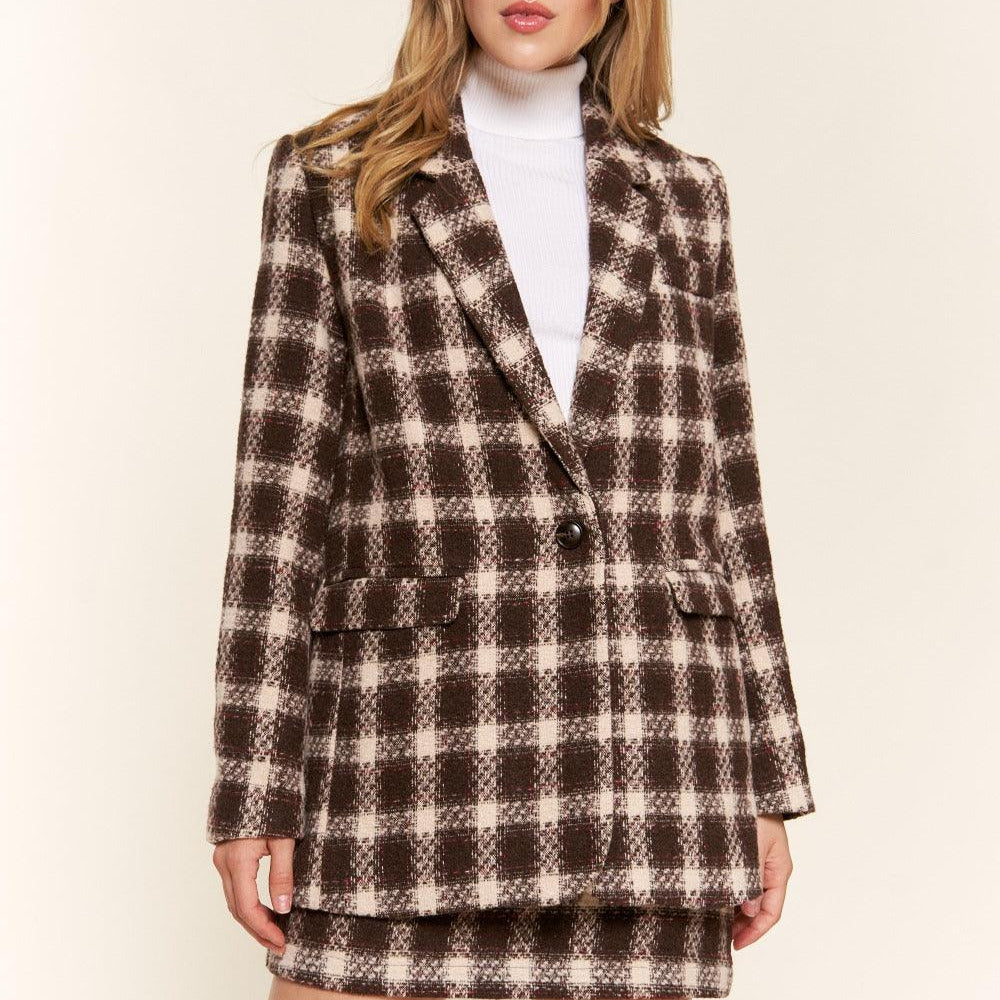 
                      
                        Plaid Brushed One Button Blazer
                      
                    