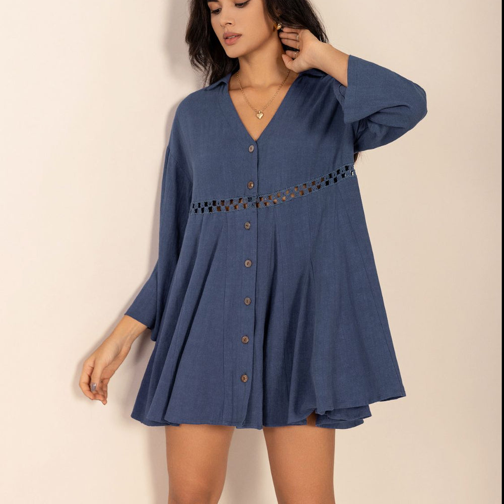 
                  
                    Cutout Johnny Collar Long Sleeve Mini Dress
                  
                