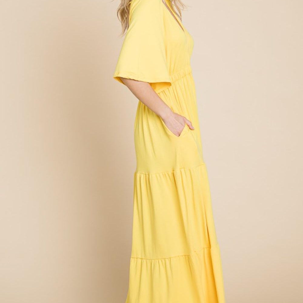 
                      
                        Backless Plunge Half Sleeve Tiered Dress
                      
                    