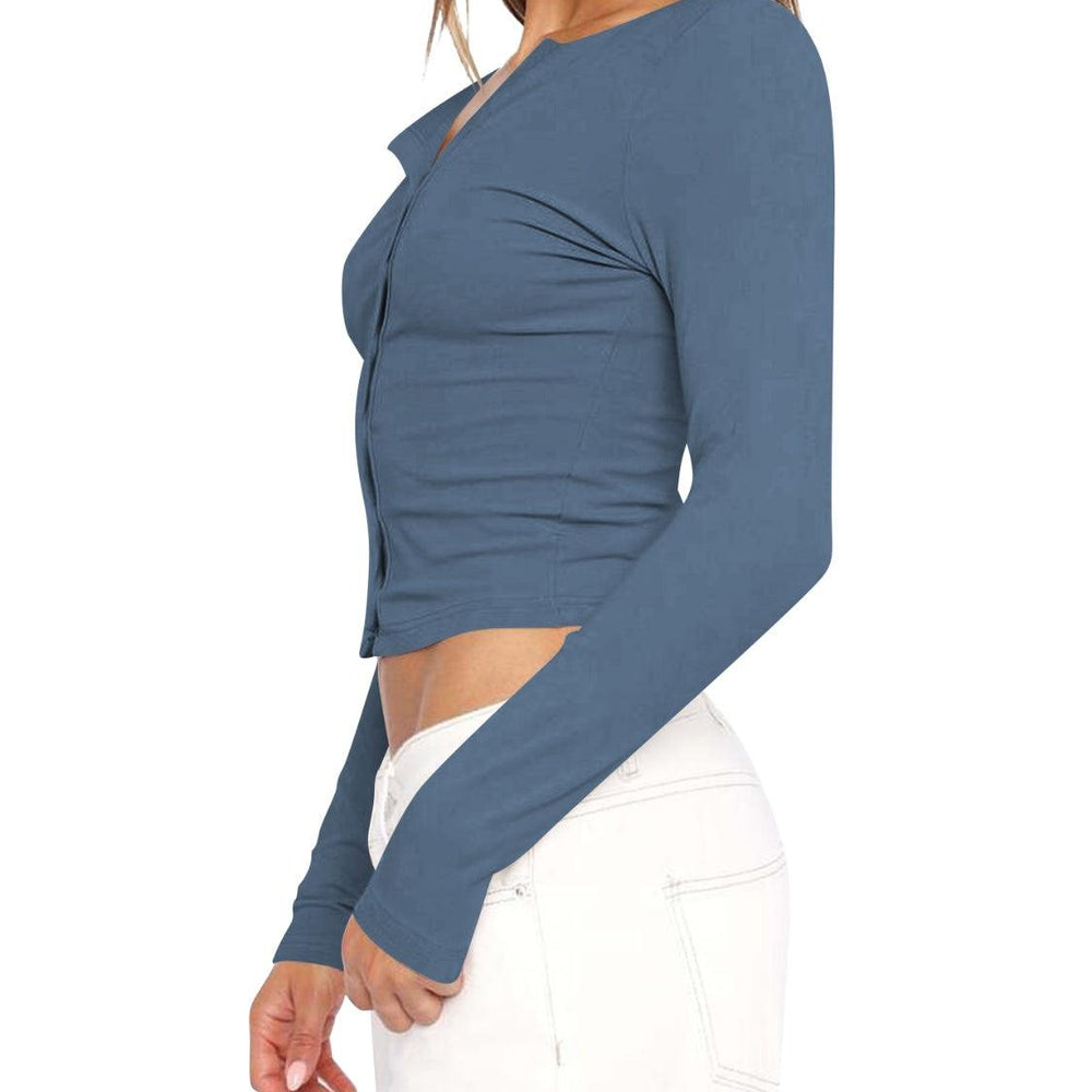 
                      
                        Button Up Round Neck Long Sleeve T-Shirt
                      
                    