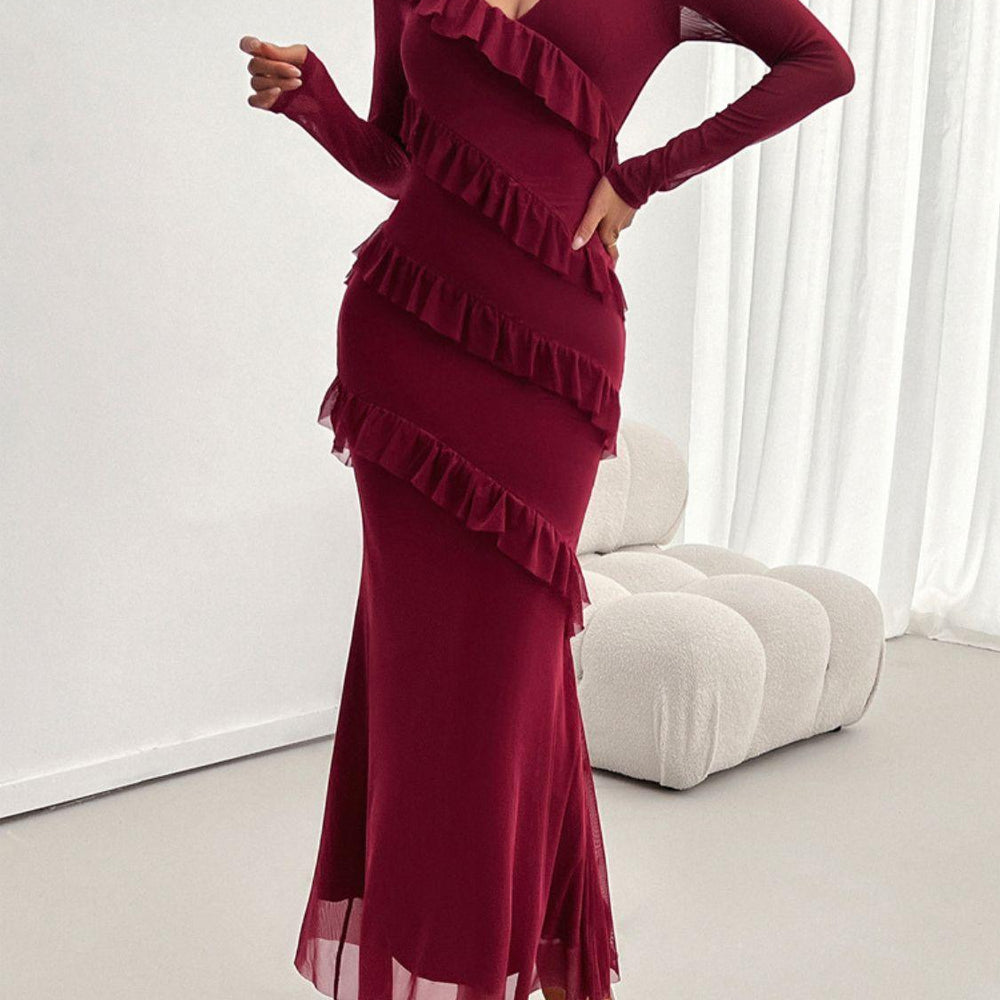 Ruffled Surplice Long Sleeve Maxi Dress