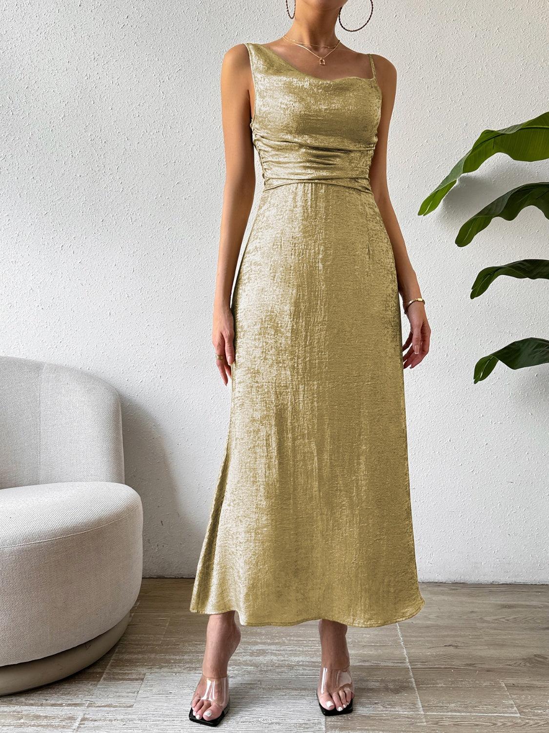 Asymmetric Neck Sleeveless Midi Dress Dresses