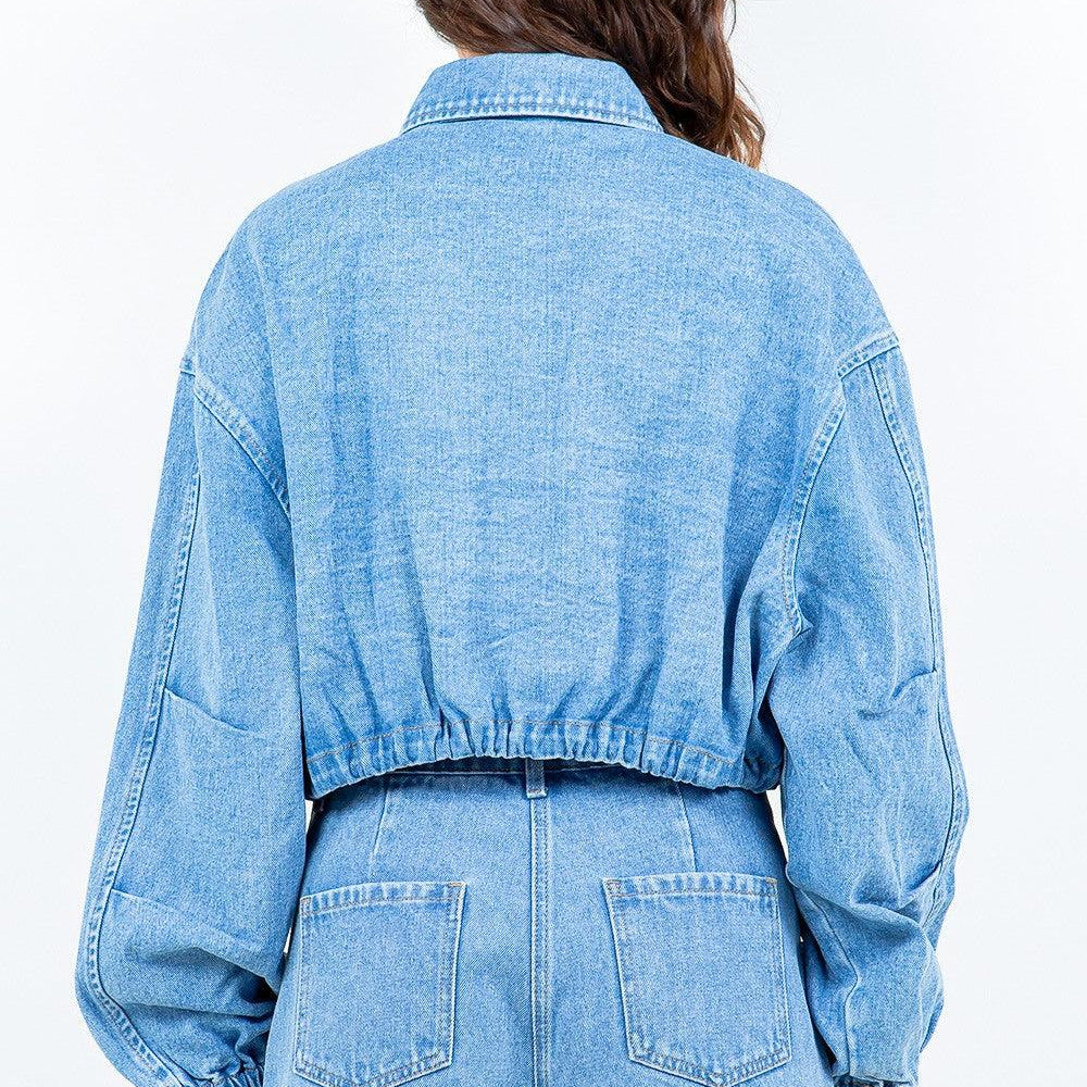 
                      
                        AB Drawstring Waist Crop Denim Jacket
                      
                    