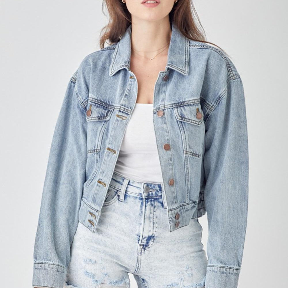 Button Down Cropped Denim Jacket Jackets