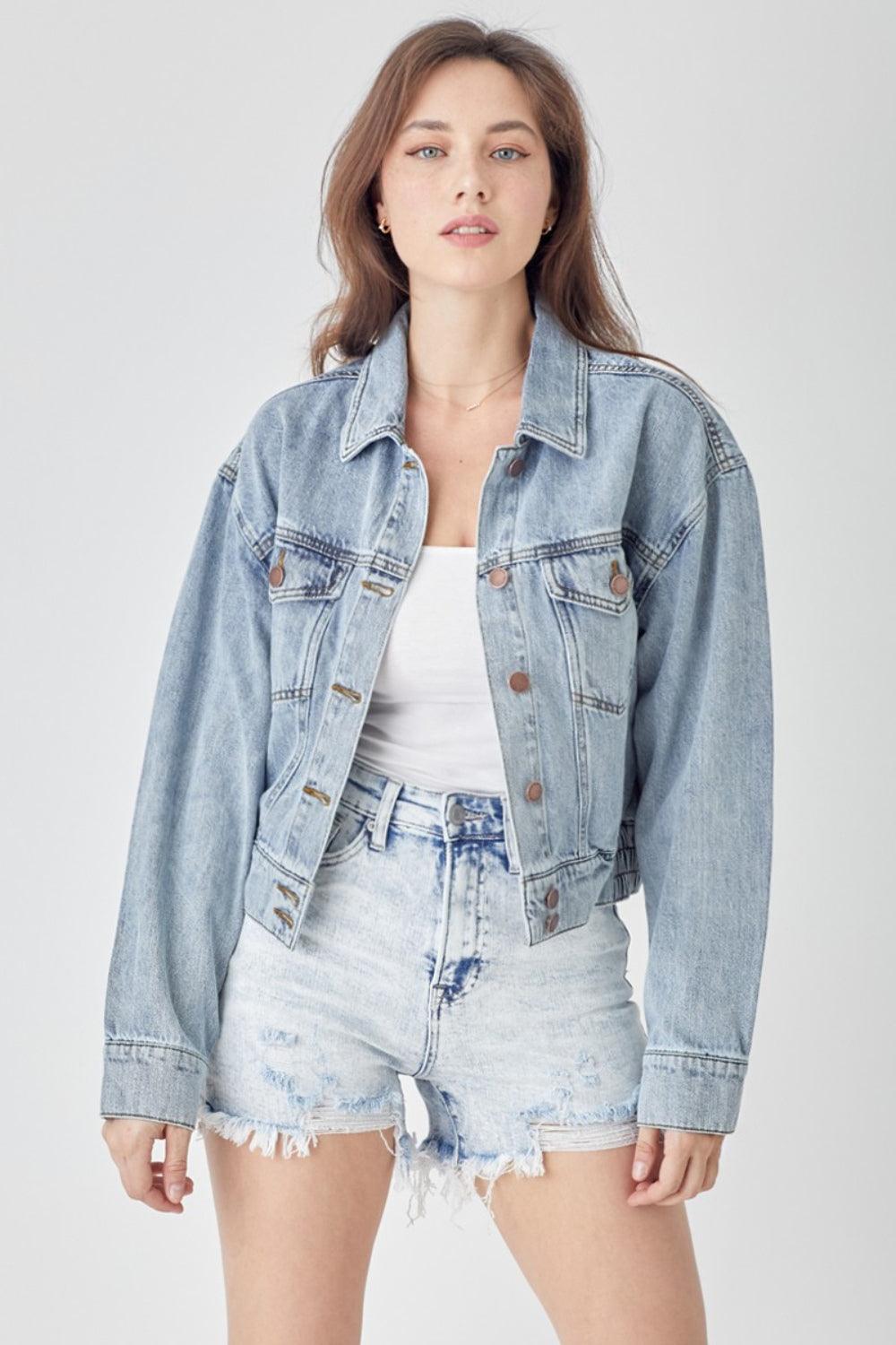 Button Down Cropped Denim Jacket Jackets