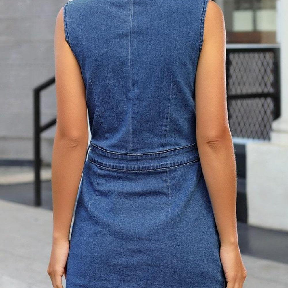 
                      
                        Button Up V-Neck Sleeveless Denim Dress Dresses
                      
                    