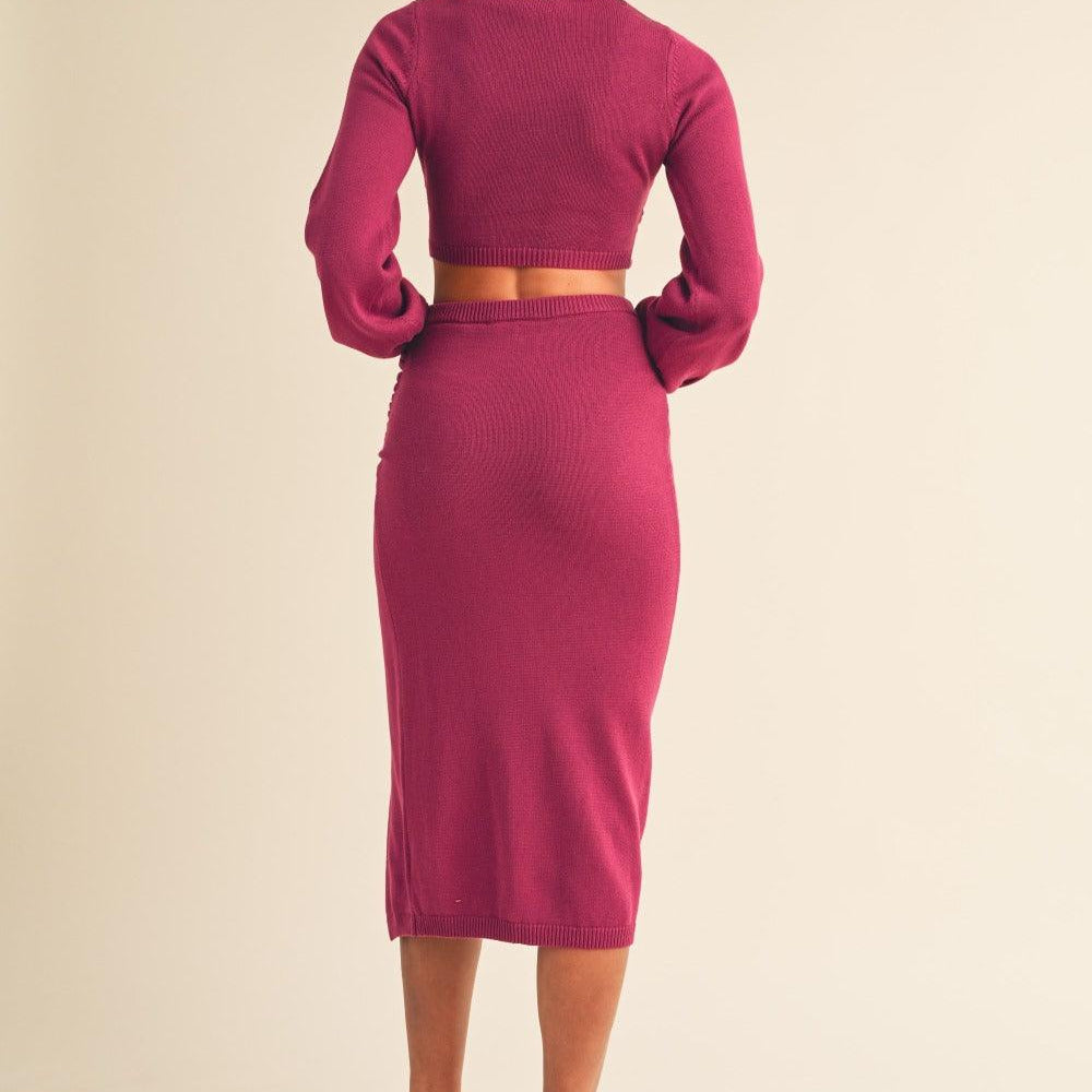 
                      
                        Front Twisted Knit Top and Midi Skirt Set
                      
                    