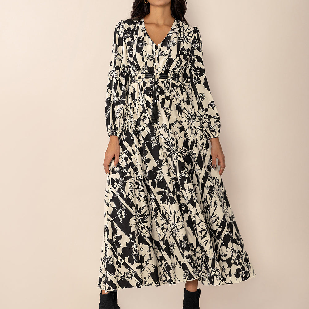 
                  
                    Tied Printed V-Neck Long Sleeve Midi Dress
                  
                